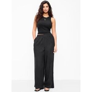 Old Navy High-Waisted Linen-Blend Wide-Leg Pants Black Summer Capsule Sz XL